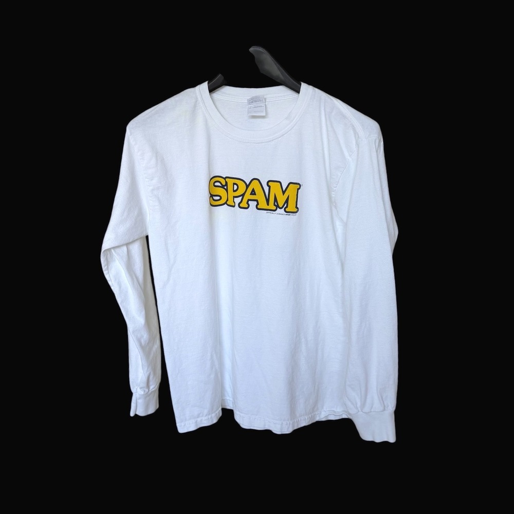 Y2K SPAM Logo White Long Sleeve T-Shirt Medium Vintage